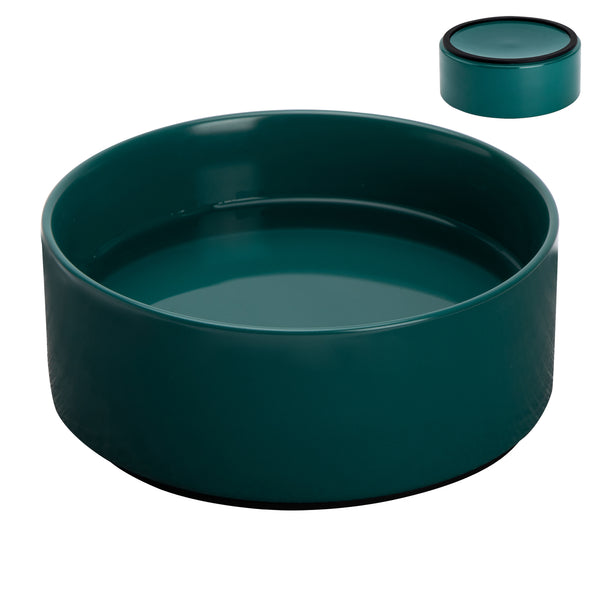Non-Slip Ceramic Dog Bowl with Silicone Base - 8" Large (Green)